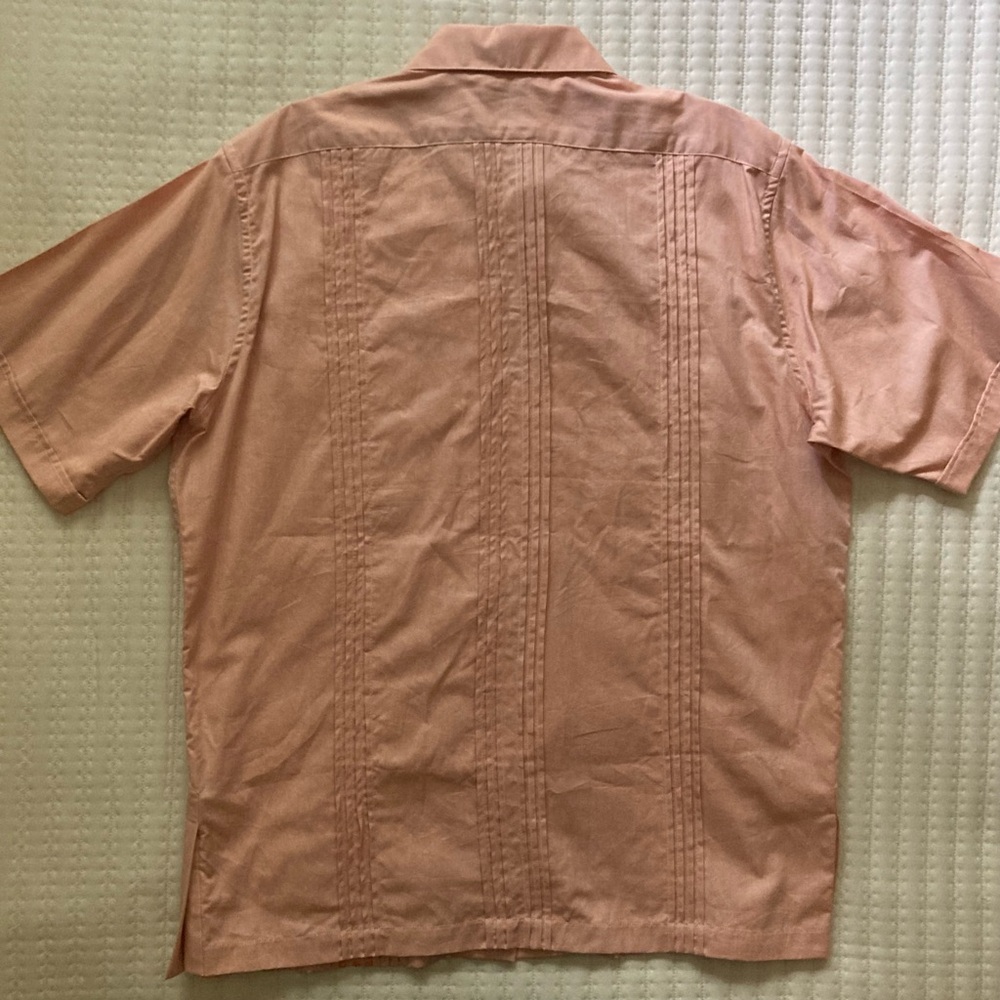 Dos Carolinas Guayabera Button Down Shirt Men’s Large Peach Cotton Short Sleeve - Picture 4 of 11